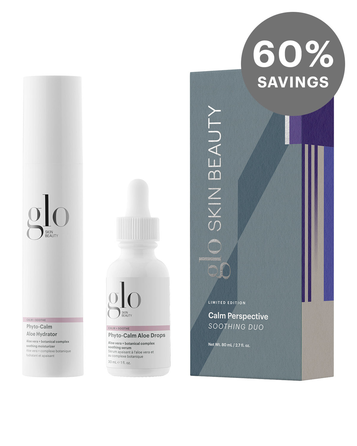 glo SKIN BEAUTY Phyto-Calm Aloe Hydrator and Phyto-Calm Aloe Drops; Calm Perspective SOOTHING DUO LIMITED EDITION 60% SAVINGS