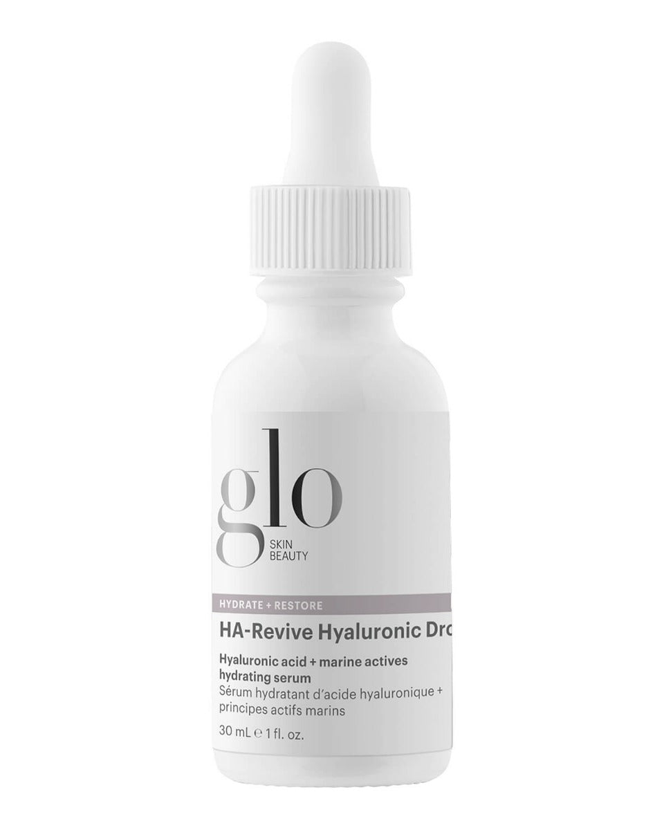 glo SKIN BEAUTY HYDRATE + RESTORE HA-Revive Hyaluronic Drops — Hyaluronic acid + marine actives hydrating serum, 30 mL