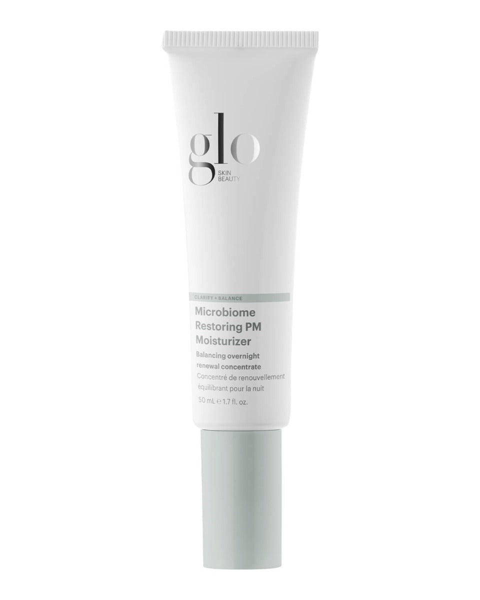 glo SKIN BEAUTY Microbiome Restoring PM Moisturizer tube — balancing overnight renewal concentrate