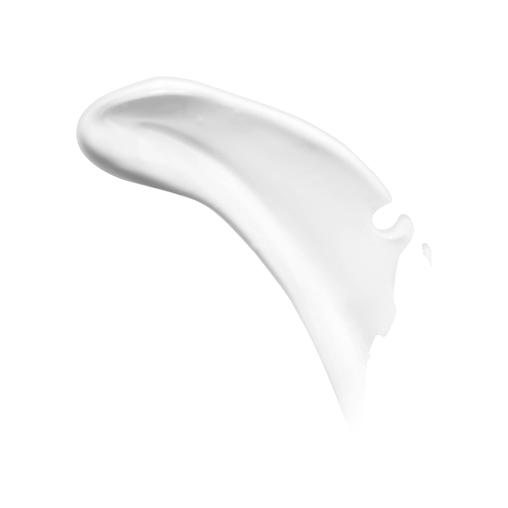 White cosmetic cream smear with smooth texture on white background.
