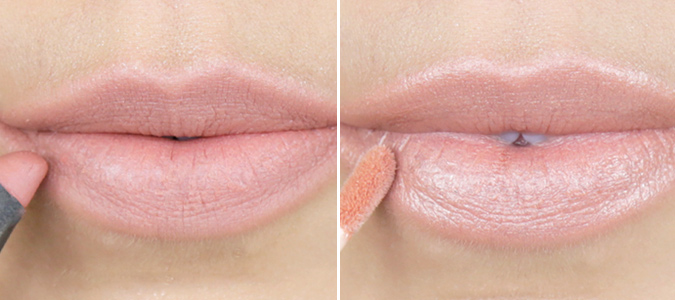 closeup of lip liner and gloss