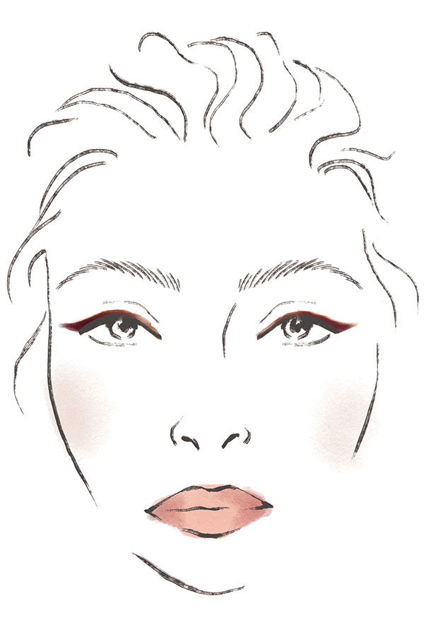 drawing of face with plum liner makeup