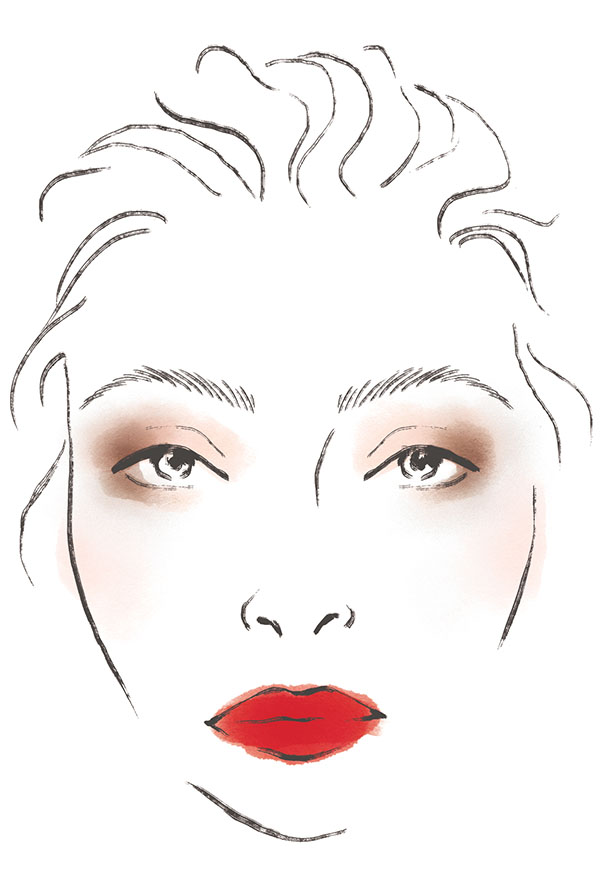 drawing of face with vivid red lips makeup
