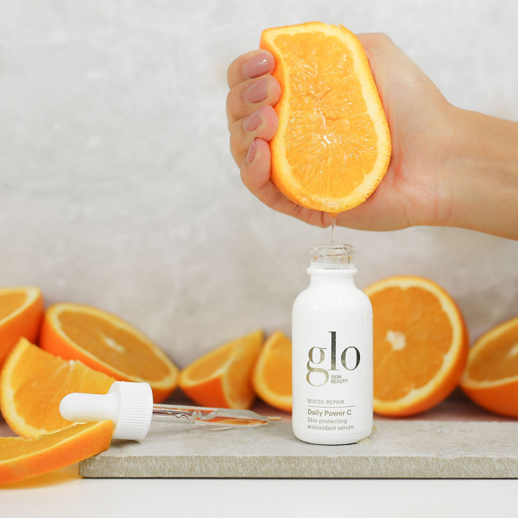 glo skin beauty daily power c with oranges