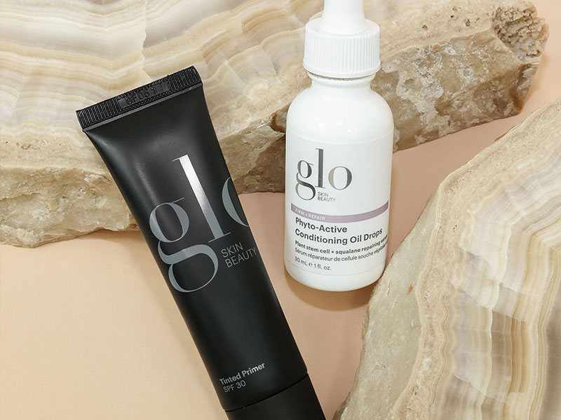 glo skin primer and oil drop products