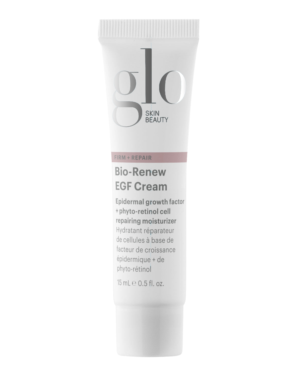 Front view of Bio-Renew EGF Cream travel tube showcasing Firm and Repair band, brand logo, and 15 mL size on white background