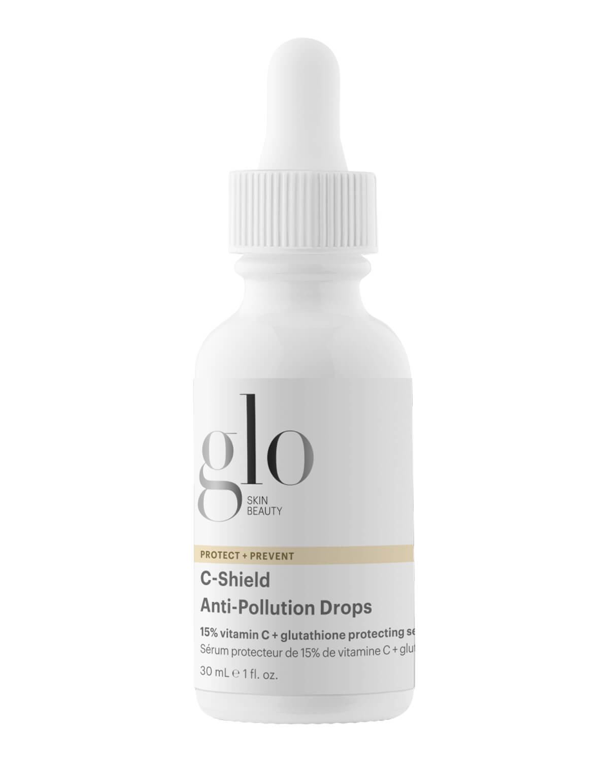 glo SKIN BEAUTY PROTECT + PREVENT C-Shield Anti-Pollution Drops 15% vitamin C + glutathione protecting serum 30 mL 1 fl. oz.