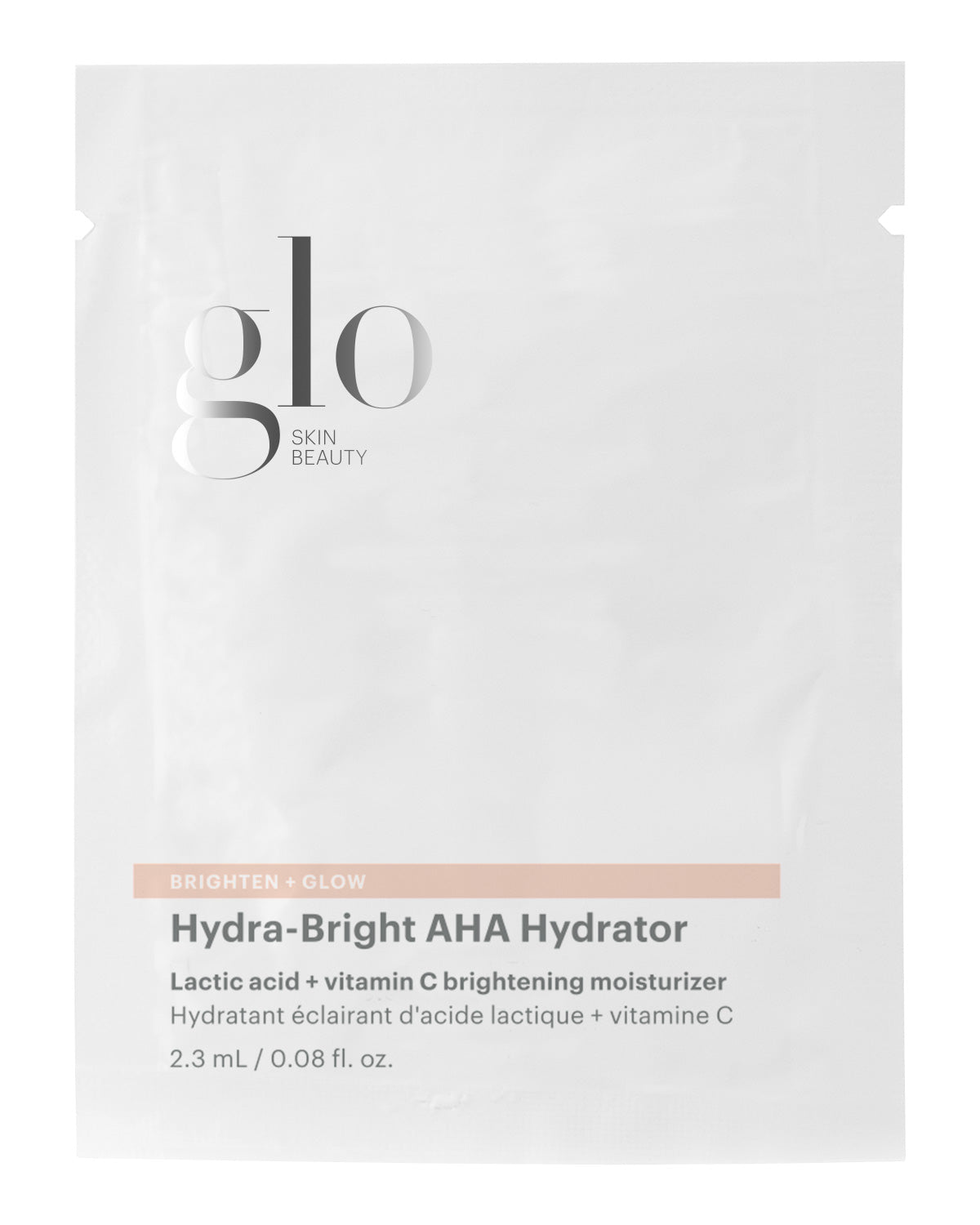 Glo Hydra-Bright AHA Hydrator with lactic acid and vitamin C to brighten, hydrate, and boost glow.