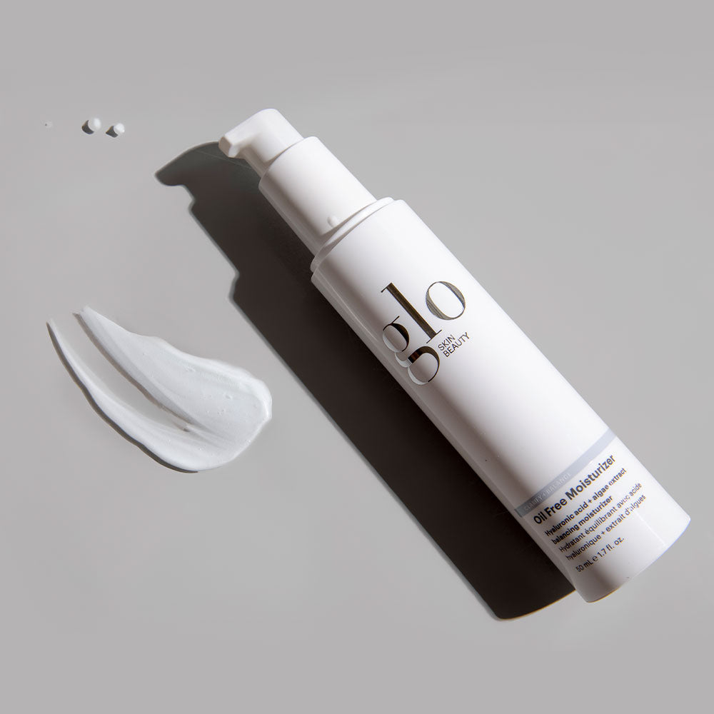 Glo Skin Beauty Oil Free Moisturizer bottle with cream swatch