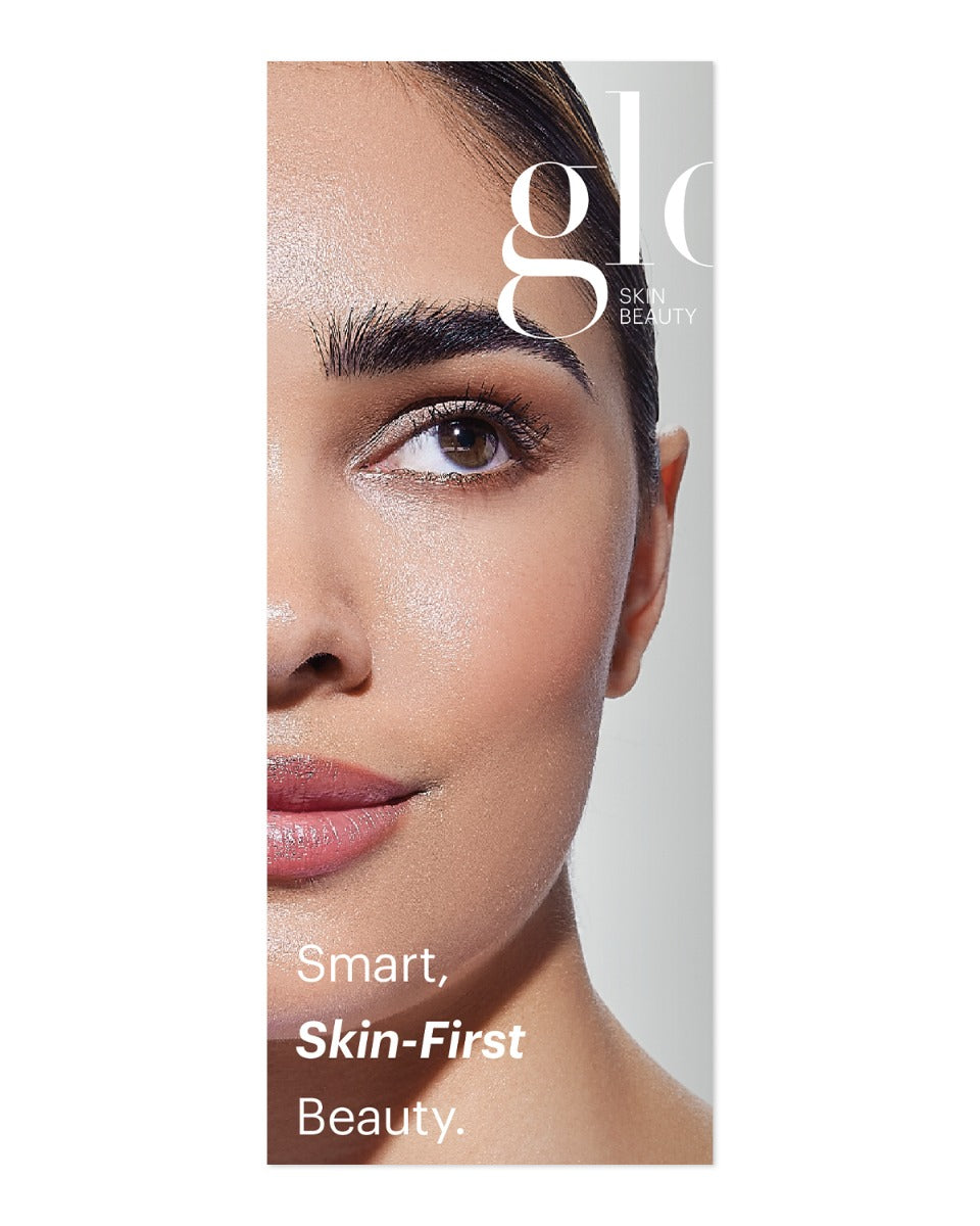 Close-up half-face with glo SKIN BEAUTY logo and text 'Smart, Skin-First Beauty.'