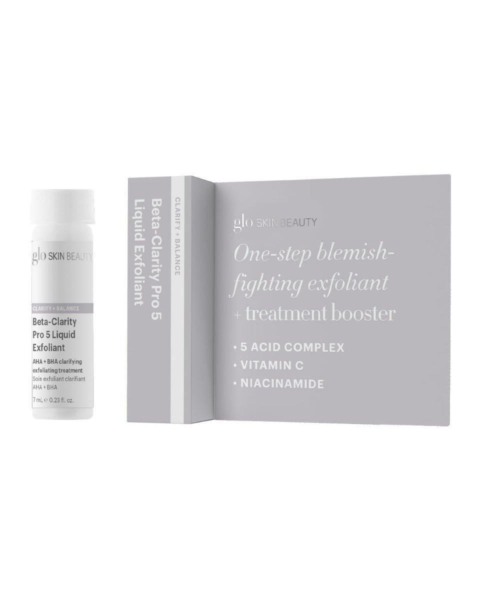 Glo Skin Beauty Beta-Clarity Pro 5 bottle and box, one-step blemish-fighting exfoliant and treatment booster