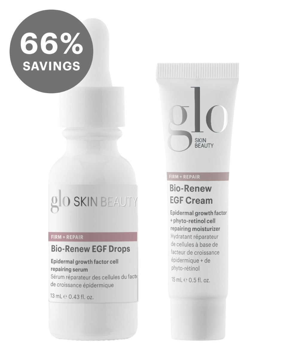 Glo Skin Beauty Bio-Renew EGF Drops serum and Bio-Renew EGF Cream moisturizer with 66% savings badge
