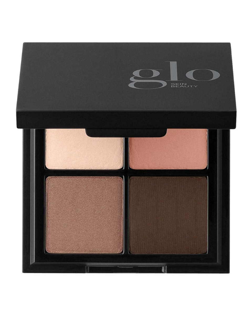 glo SKIN BEAUTY four-pan neutral eyeshadow palette with beige, peach, taupe and dark brown shades