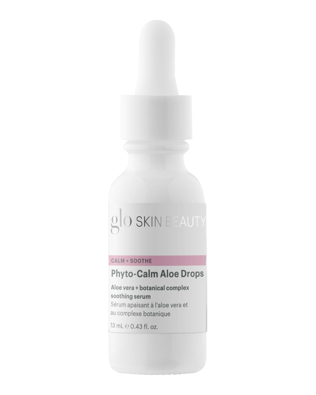 Glo Phyto-Calm Aloe Drops with aloe vera and botanical complex to calm, soothe, and hydrate skin.