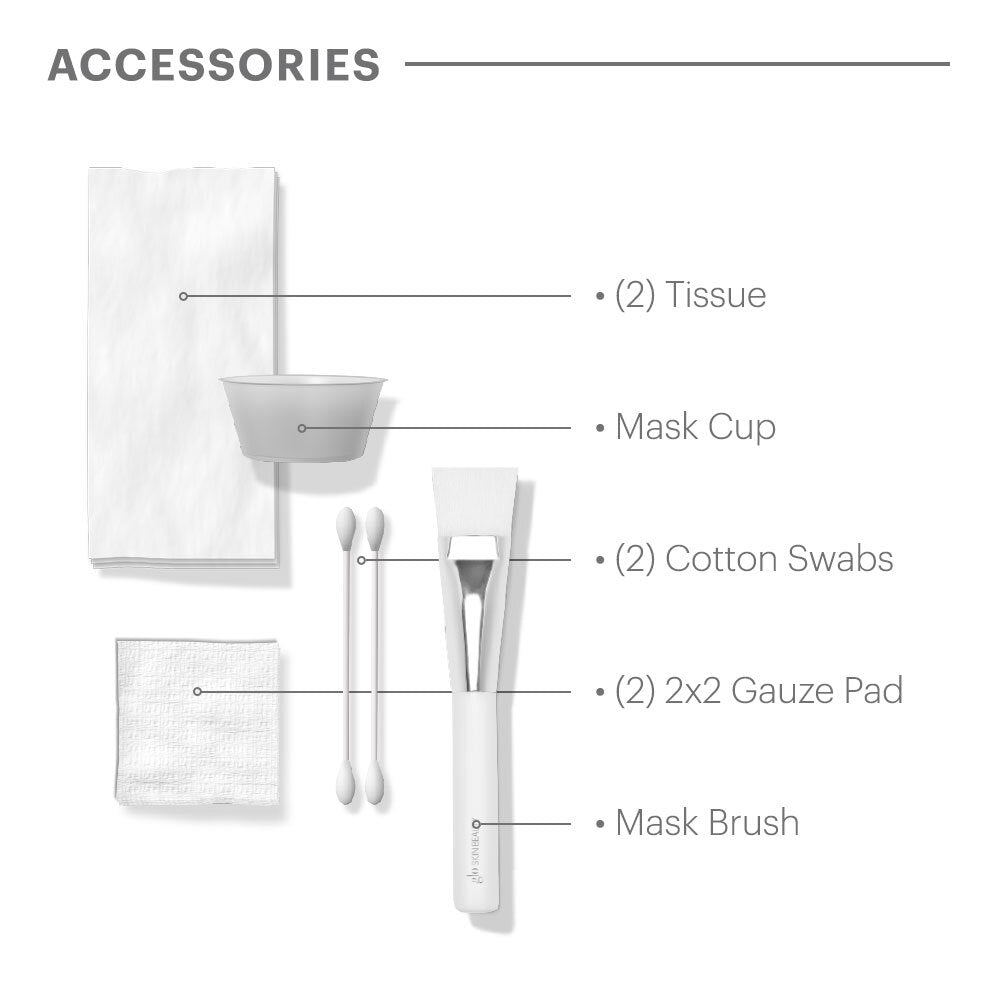 ACCESSORIES: (2) Tissue; Mask Cup; (2) Cotton Swabs; (2) 2x2 Gauze Pad; Mask Brush
