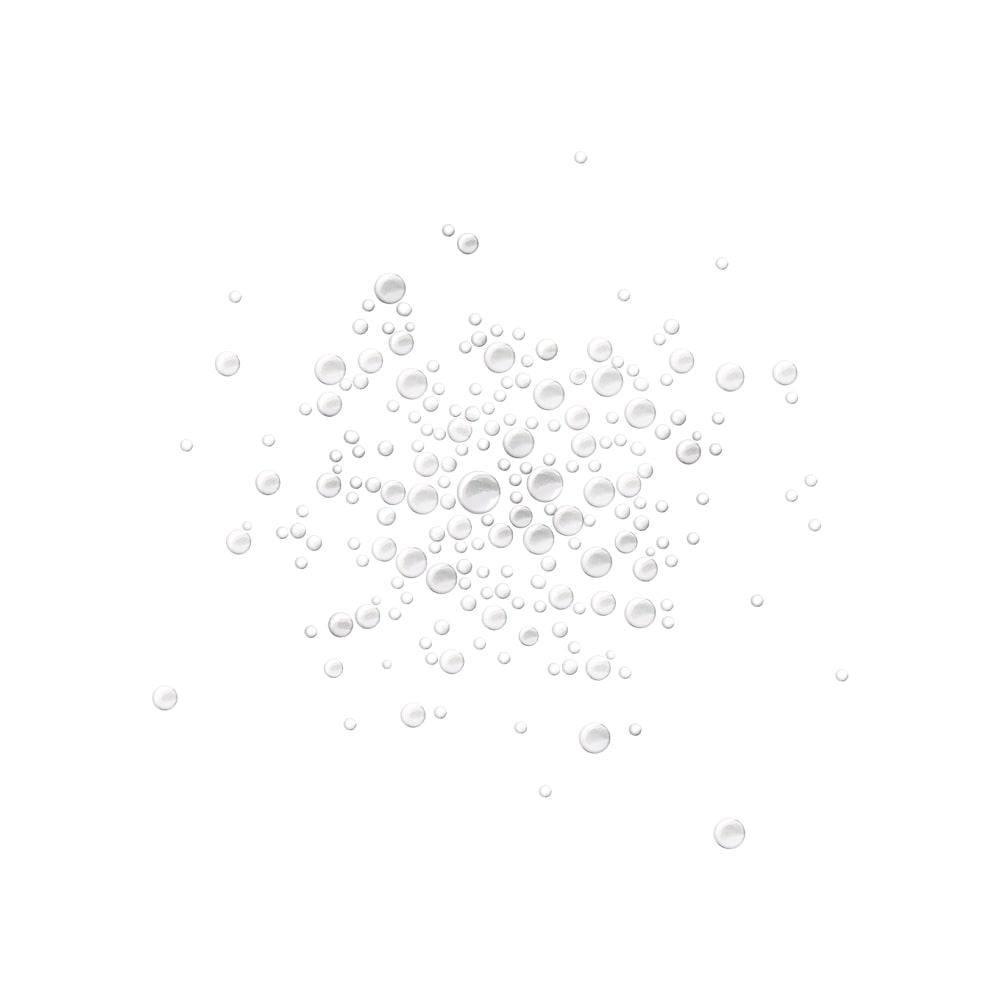 Scattered clear cleansing-gel droplets on white background illustrating Gentle Cream Cleanser texture