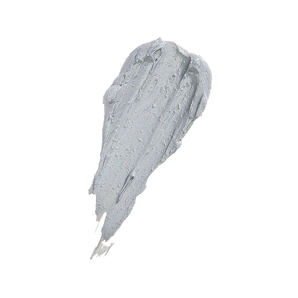Gray textured smear of Charcoal Detox Mask sample on white background