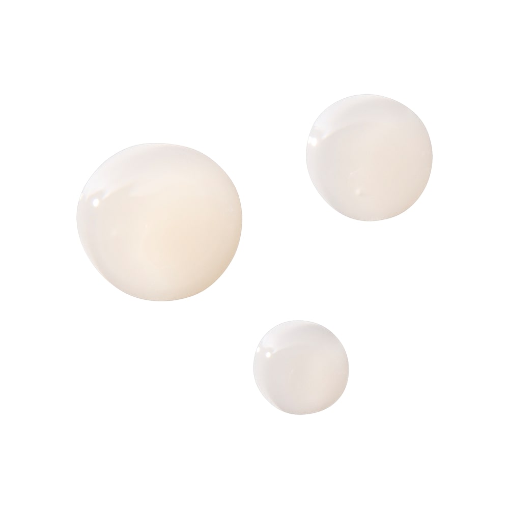 Three translucent glossy spheres of varying sizes on a white background